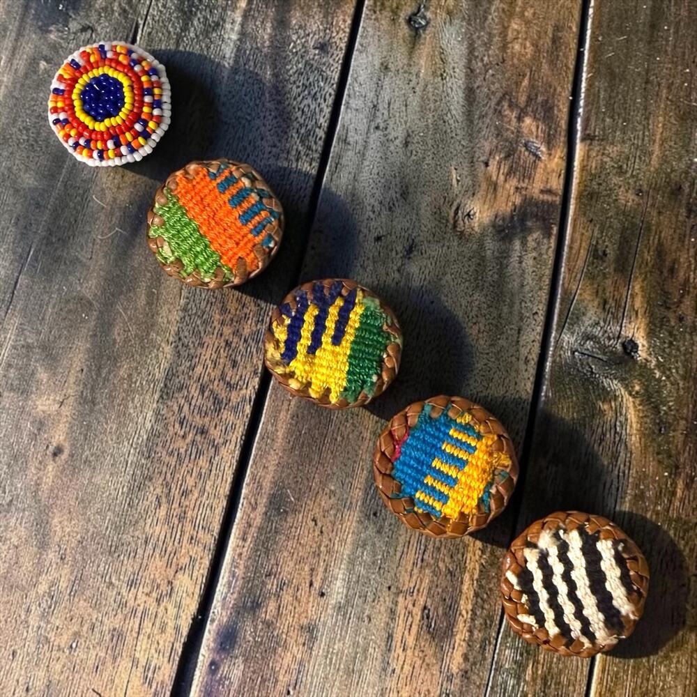 Vintage Southwestern Button Covers Woven Multicolored Blanket Inspired Set of 5